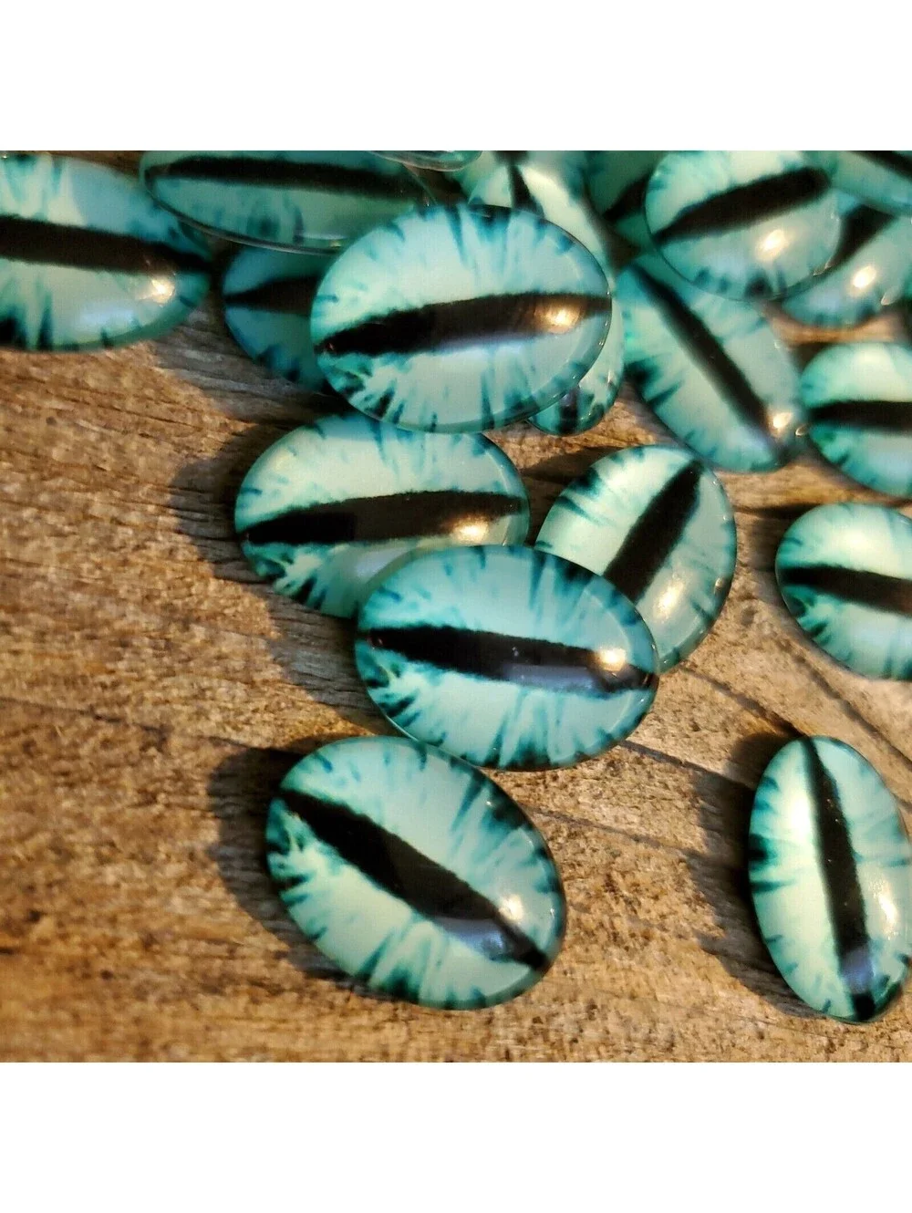 Dragon Eyes Black Aqua Blue GoT Fan Glass Cabochons 18x13mm Oval 2 pcs